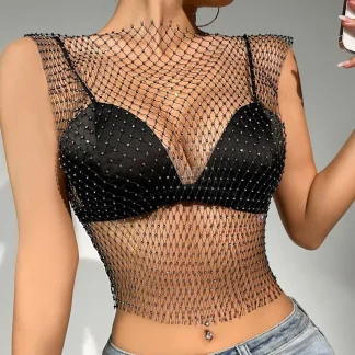 Shiny Fishnet Cover-up Top